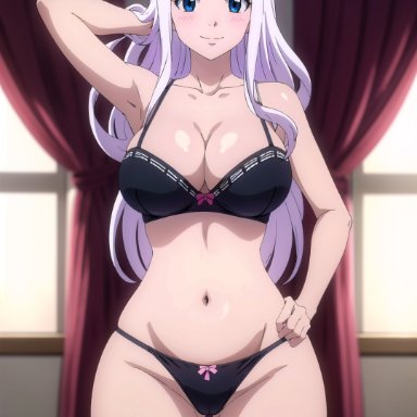 fairy tail, mirajane strauss, arisato yu, 1girls, big breasts, black lingerie, black underwear, female, female only, lingerie, thick thighs, underwear, white hair, ai generated