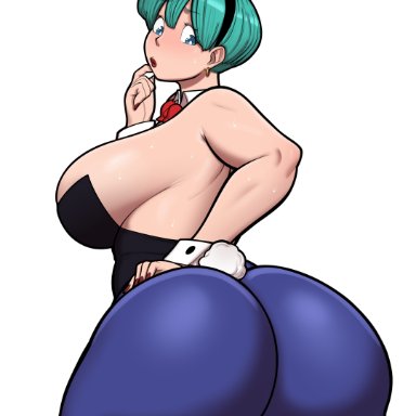 dragon ball, dragon ball z, bulma (bunny), bulma briefs, mrpotatoparty, 1girls, ass, big ass, big butt, blue hair, blue pantyhose, bubble ass, bubble butt, bunny ears, bunny tail