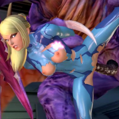 metroid, nintendo, source filmmaker, ridley, samus aran, zero suit samus, darsovin, munt works, 1girls, 1monster, alien, angry, arched back, arm grab, arms behind back