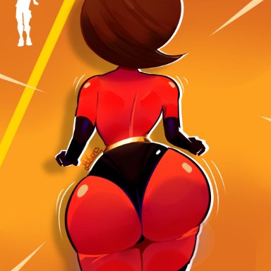 fortnite, fortnite: battle royale, the incredibles, elastigirl, helen parr, mckeyes, ass, ass focus, backview, brown hair, bubble butt, dancing, emote, fully clothed, huge ass