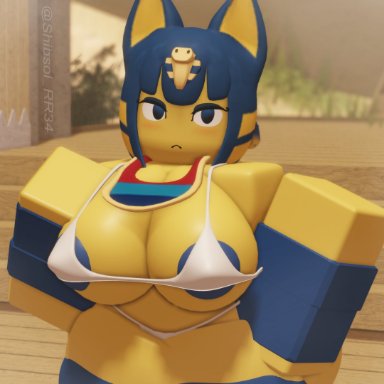 animal crossing, nintendo, roblox, ankha, ankha (animal crossing), shibsol rr34, 1girls, feline, white bra, white panties, 3d, tagme