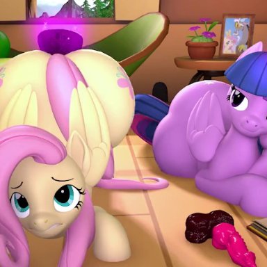 friendship is magic, hasbro, my little pony, fluttershy (mlp), twilight sparkle (mlp), godoffury, 2girls, alicorn, anal, anal insertion, anal sex, ass, big ass, big butt, deep anal