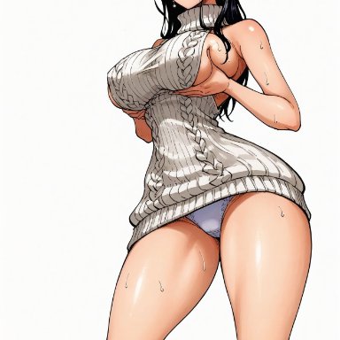 one piece, nico robin, yashin, alluring, almost naked, almost nude, black hair, blue eyes, blush, eyewear on head, female, female only, looking at viewer, seducing, seduction