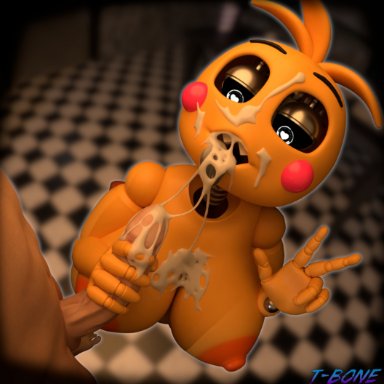 five nights at freddy's, fnaf, toy chica (fnaf), toy chica (love taste), t-bone (artist), 1boy, 1boy1girl, 1girls, after oral, after sex, animatronic, ass, big ass, big breasts, big butt