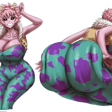 my hero academia, mina ashido, matsumaramara, 1girls, ass, ass shot, backboob, big ass, big breasts, black sclera, bodysuit, breasts, cleavage, dat ass, fat ass