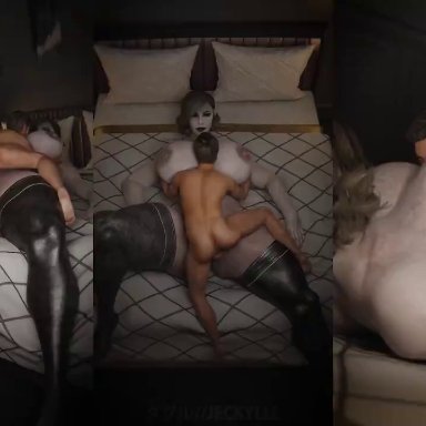 capcom, resident evil, resident evil 8: village, alcina dimitrescu, ethan winters, bordeaux black, doublejeckylll, jeckylll, 1boy, 1girls, big ass, big breasts, big thighs, black hair, bottom heavy