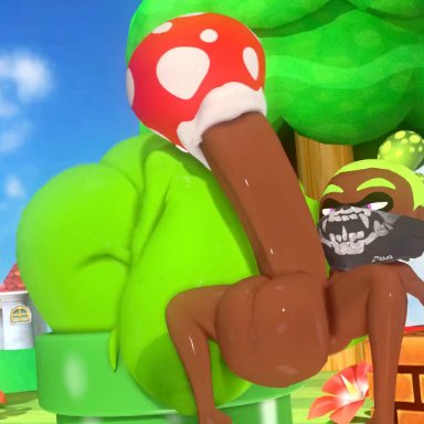 mario (series), splatoon, inkling boy, piranha plant, the big dicked lime inkling, leviantan581re, balls, big ass, big balls, big breasts, big lips, big penis, blowjob, dark-skinned male, deepthroat