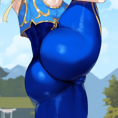 street fighter, chun-li, creamy ai, ass, ass focus, big ass, big butt, blue bodysuit, bodysuit, brown hair, bubble ass, bubble butt, cameltoe, curvy, dat ass