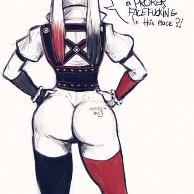 batman (series), batman: arkham knight, dc, dc comics, harley quinn, harley quinn (arkham knight), harley quinn (arkham), devil hs, 1boy, 1girls, big ass, big breasts, big butt, collar, deepthroat invitation