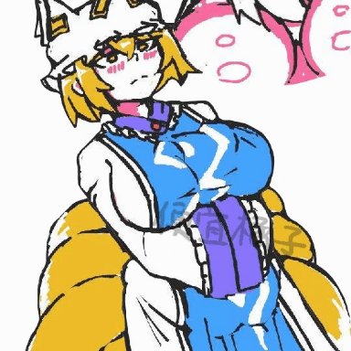 touhou, ran yakumo, yuuma toutetsu, jail 7, 1futa, 1girls, ambiguous penetration, animal ears, between breasts, big breasts, blonde hair, breast, clothed sex, cum, duo