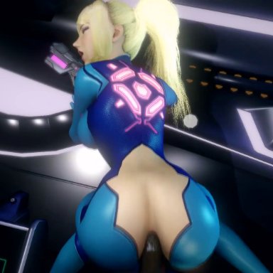 metroid, offscreen character, samus aran, zero suit samus, stoneddude, 1girls, anal, anal sex, ass, ass jiggle, big ass, big breasts, big butt, blonde hair, blue suit