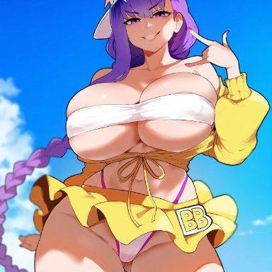 fate (series), fate/grand order, bb (fate), bb (swimsuit mooncancer), floox, thiccwithaq (ai style), 1girls, breasts, female, hips, huge breasts, light skin, light-skinned female, long hair, purple eyes