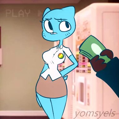 cartoon network, the amazing world of gumball, anon, nicole watterson, yomsyels, 1girls, anthro, anthro only, big breasts, big eyes, blue body, blue fur, breasts, breasts out, breasts out of clothes