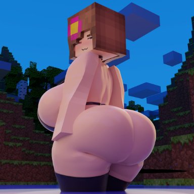 minecraft, jenny belle (slipperyt), jinouga97, 1girls, ass, big ass, big breasts, bottomless, breasts, brown hair, bubble butt, busty, dat ass, fat ass, female