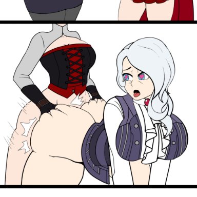 rwby, ruby rose, willow schnee, the yeager, 1futa, 1girls, age difference, ass, ass grab, big ass, big breasts, blue eyes, blush, bottomless, cum