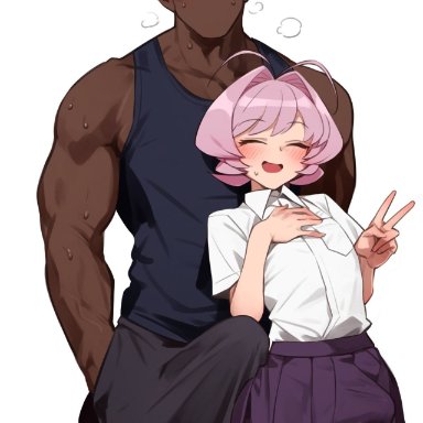 komi-san wa komyushou desu, osana najimi, 1boy, androgynous, blush, bulge, dark skin, dark-skinned male, erect penis, erection, erection under clothes, femboy, femboy focus, feminine male, grinding