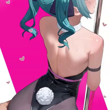 rabbit hole (vocaloid), vocaloid, hatsune miku, oz ma33, 1boy, 1boy1girl, 1girls, ass, ass grab, blue hair, bunny girl, bunnysuit, choker, cum, cum in pussy