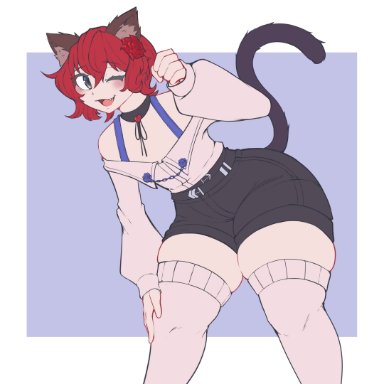 sen (gingersid), kittenboogers, 1boy, 1male, animal humanoid, ass, big ass, big butt, cat ears, cat humanoid, cat tail, catboy, clothed, clothed femboy, clothed male