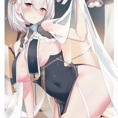 azur lane, manjuu (azur lane), sirius (azur lane), oz ma33, 1boy, 1girls, areolae, ass, bangs, bird, blush, braid, breast curtains, breastcloth, breasts