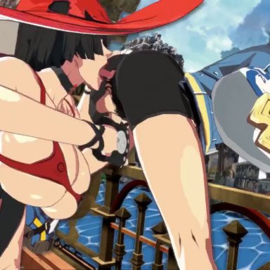 guilty gear, guilty gear strive, bridget, i-no, futuretist, wallimog, 1boy, 1girls, ass, black hair, blonde hair, breasts, clothed sex, cowgirl position, eating ass