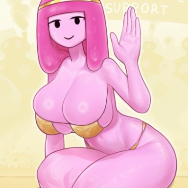 adventure time, cartoon network, princess bubblegum, dryvial, 1girls, bare arms, bare legs, bare shoulders, bare thighs, big breasts, bikini, bikini bottom, bikini top, black eyes, clothed