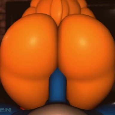 five nights at freddy's, five nights at freddy's 2, toy chica (fnaf), deanm1ken, anthro, anthro penetrated, ass, ass focus, ass shake, backboob, big ass, bouncing ass, bouncing on penis, duo, female