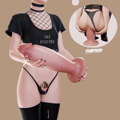 nr983d, 1boys, big dildo, black legwear, chastity cage, choker, crossdressing, cum, dildo, dildo sitting, femboy, feminization, leaking chastity, little penis, sissy