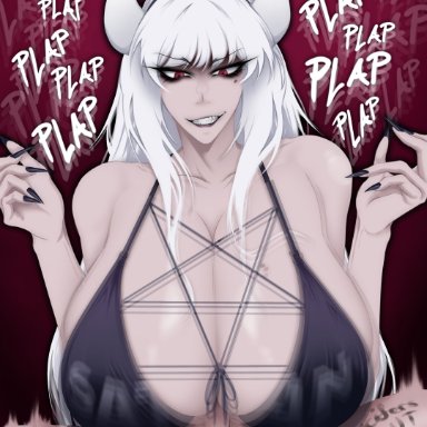 helltaker, azazel (helltaker), lucifer (helltaker), ibimsjackyyy, 1futa, 1girls, breasts, clothed, clothing, demon girl, dominatrix, ejaculation, femdom, forced orgasm, futa on female