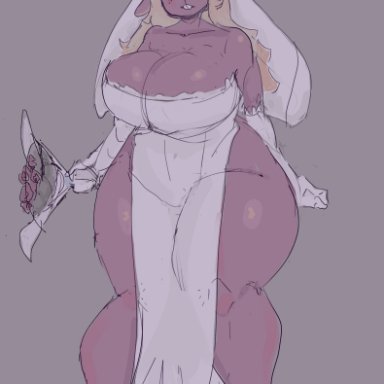 deltarune, noelle holiday, gikowinko, koco gi, ass, big ass, big breasts, big thighs, breasts, bridal veil, wedding dress, wedding veil, tagme