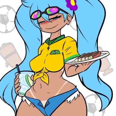 vocaloid, brazilian miku, hatsune miku, artist request, gunshad, bikini tan, blush, brazil, brazilian, breasts, tagme, video