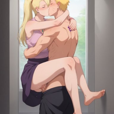 naruto, naruto (series), naruto: the last, ino yamanaka, uzumaki naruto, 1boy, 1boy1girl, 1girls, affair, alternate costume, arms around partner, barefoot, big breasts, blonde hair, bracelet