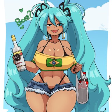 vocaloid, brazilian miku, hatsune miku, theyeager, 1girls, ass, big ass, big breasts, big thighs, bikini, blue hair, brazil, brazilian, brazilian flag, breasts