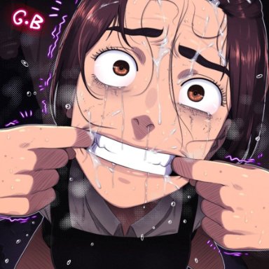 attack on titan, gabi braun, d-art, cum in mouth, cum on face, endured face, fishhooking, forced smile, messy hair, mouth fetish