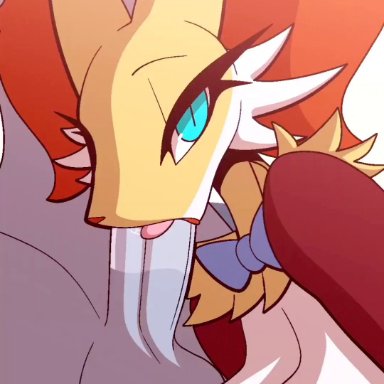 pokemon, delphox, pokemon (species), r-mk, anthro, audible creampie, blowjob, cum, cum in mouth, cum inside, fellatio, furry, internal view, looking at viewer, pokephilia