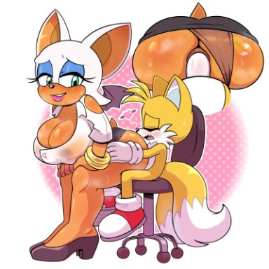 sega, sonic (series), sonic the hedgehog (series), rouge the bat, tails the fox, hyoumaru, 1boy, 1girls, 2 tails, anal, anal sex, animal genitalia, animal penis, anthro, anthro on anthro