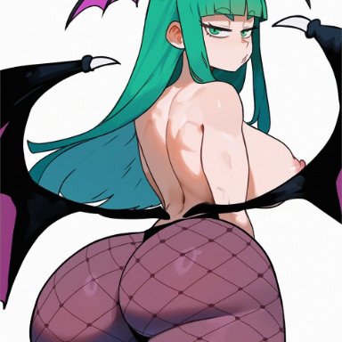 darkstalkers, vampire savior, vampire survivors, morrigan aensland, honkibooty, ass, ass focus, big ass, big butt, butt focus, demon, green hair, long hair, looking at viewer, looking back