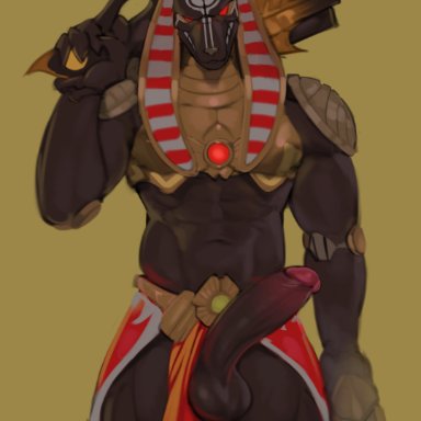 blizzard entertainment, egyptian mythology, mythology, overwatch, anubis, anubis reaper, reaper, kogito, 1boy, 1male, abs, balls, canid, canine, clawed fingers