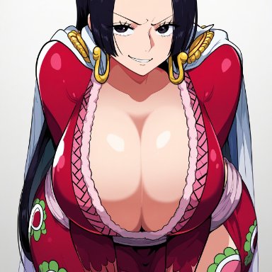 one piece, boa hancock, artist request, bending over, big breasts, black hair, female, female only, huge breasts, large breasts, leaning forward, massive hips, royalty, thick thighs, wide hips