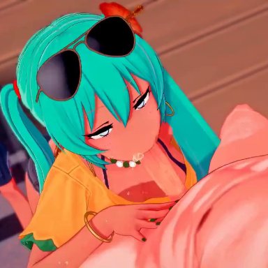 vocaloid, brazilian miku, hatsune miku, wataamage, 1boy, 1girls, ass, big ass, big thighs, bikini, blowjob, breasts, butt, cum, cum in mouth