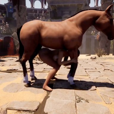 tomb raider, tomb raider (survivor), lara croft, lara croft (survivor), animopron, anal, animal genitalia, animal penis, ass shake, horse, horse penis, horsecock, zoophilia, 3d, animated