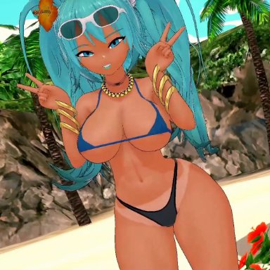 vocaloid, brazilian miku, hatsune miku, 1girls, ass, big ass, big breasts, big thighs, bikini, breasts, cyan eyes, cyan hair, dancing, female, female focus