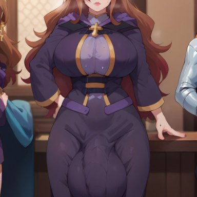 wiz (konosuba), starskyai, 1futa, ahoge, big breasts, blush, bulge, bulge through clothing, dickgirl, flaccid, flaccid penis, futa only, futa sans pussy, futanari, gigantic testicles