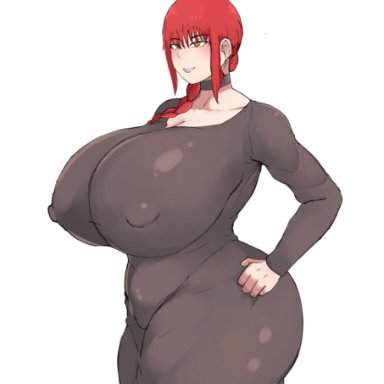 chainsaw man, makima (chainsaw man), shinhyunxi, 1female, 1girl, 1girls, ass bigger than head, ass bigger than torso, big nipples, braless, breasts bigger than head, breasts bigger than torso, cleavage, clothed, clothed female