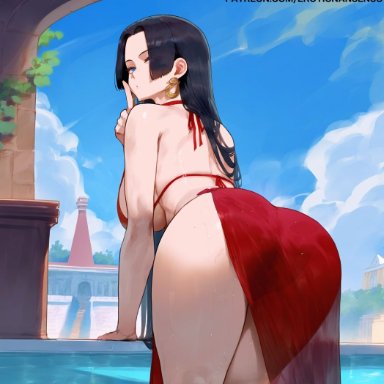 one piece, shounen jump, boa hancock, erotic nansensu, 1girls, ass, ass focus, back, back view, bare arms, bare legs, bare shoulders, bare thighs, big ass, big breasts