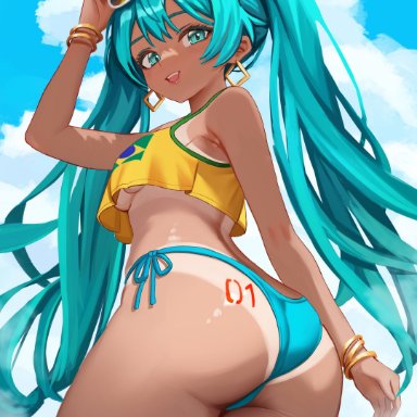 vocaloid, brazilian miku, hatsune miku, yan kodiac, 1girls, ass, big ass, big thighs, bikini, breasts, butt, cyan eyes, cyan hair, female, female only