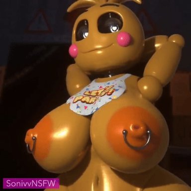 five nights at freddy's, five nights at freddy's 2, toy chica (fnaf), plumenjoyerse, sonivvnsfw, big breasts, shaking breasts, 3d, animated