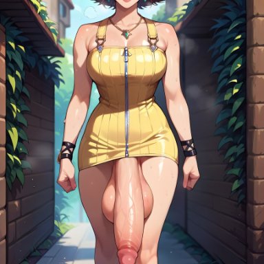 final fantasy, final fantasy viii, selphie tilmitt, starskyai, 1futa, erect penis, erection, futa only, futanari, huge balls, huge cock, large breasts, outdoors, penis out, public