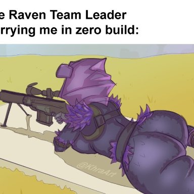 epic games, fortnite, fortnite: battle royale, raven team leader, anthro, ass, bear, big butt, bubble butt, distracted, female, gun, human, humanoid, khraart