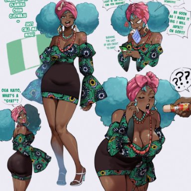 vocaloid, hatsune miku, thiccwithaq, 1girls, african, african female, afro, afro puffs, alternate skin color, aqua eyes, aqua hair, big ass, big breasts, black skirt, cleavage