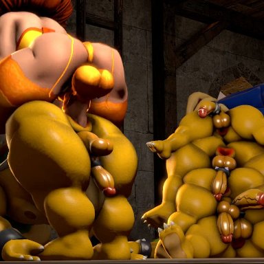 mario (series), super mario bros., background characters, bowser jr., koopa, koopaling, princess daisy, 1futa, 4boys, after sex, anthro, cock sleeve (clothes), fucked silly, futa on male, futa penetrating male